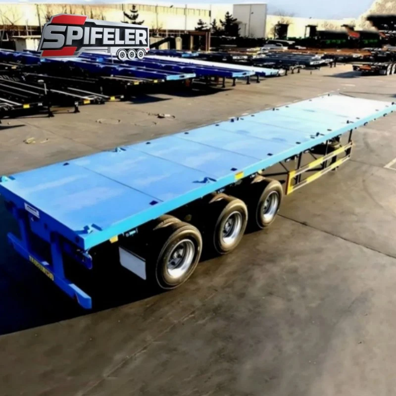 Modern-Semi-Truck-Tri-Axle-Steel-Frame-Twist-Lock-Container-Haulage-Skeleton-Trailer Modern-Semi-Truck-Tri-Axle-Steel-Frame-Twist-Lock-Container-Haulage-Skeleton-Trailer